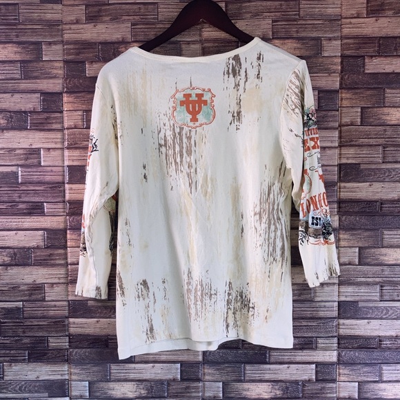 Vintage Y2K Creative Apparel Large University of Texas Cream 3/4 Sleeve L Tee - Picture 2 of 8